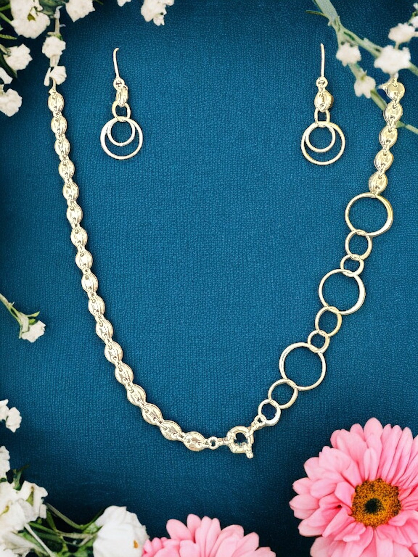 Sterling Silver Anchor Chain and Round Link Set