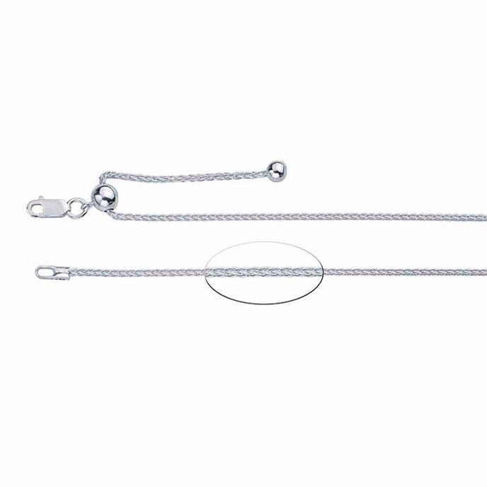 Sterling Silver 1.3mm Wheat Chain Necklace, Adjustable