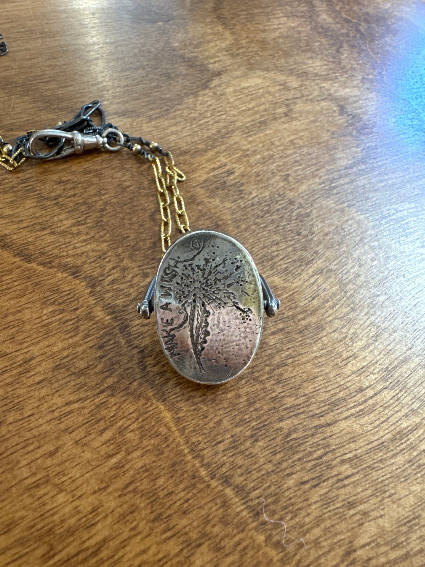 Dandelion Spinning Blue Opal/White Sapphire Fob on Mixed Metal Convertible SS and GF Chain