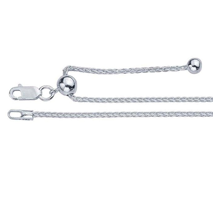 Sterling Silver 1.3mm Wheat Chain Necklace, Adjustable