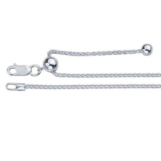Sterling Silver 1.3mm Wheat Chain Necklace, Adjustable