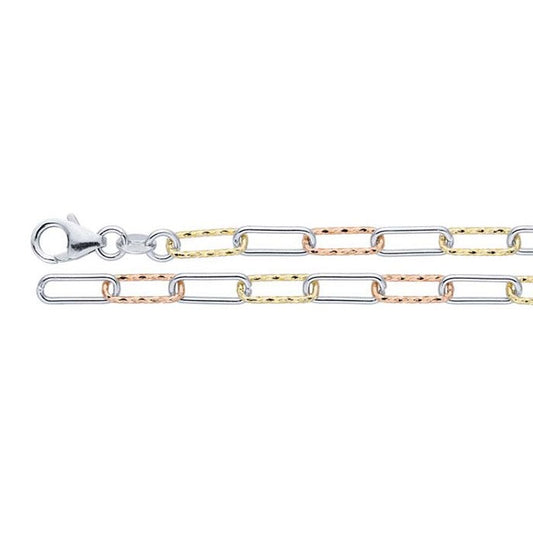 Sterling Silver and Gold Tri-Color 4.5mm Cable Chain