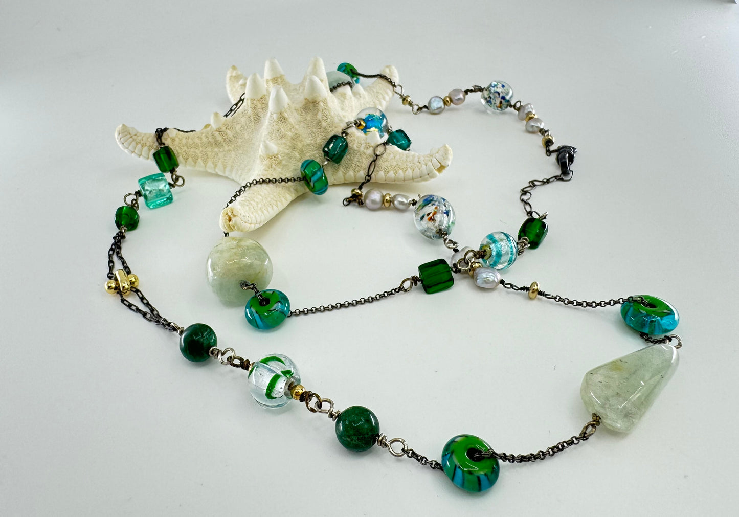 Mixed Media Long Aqua Chain