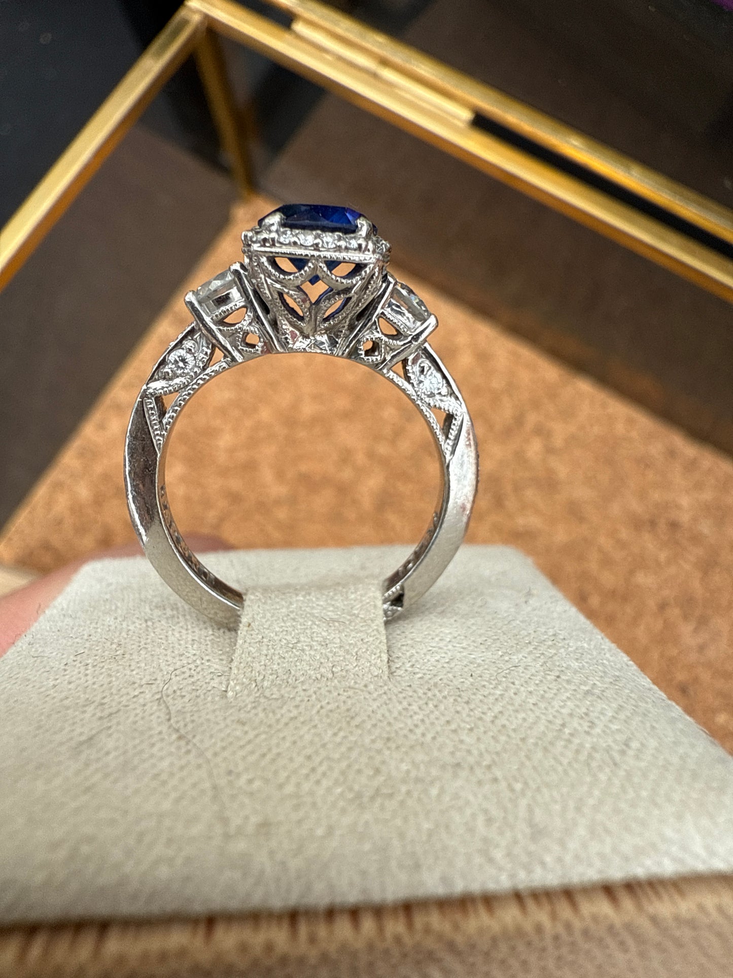 Platinum Diamond and Sapphire Ring