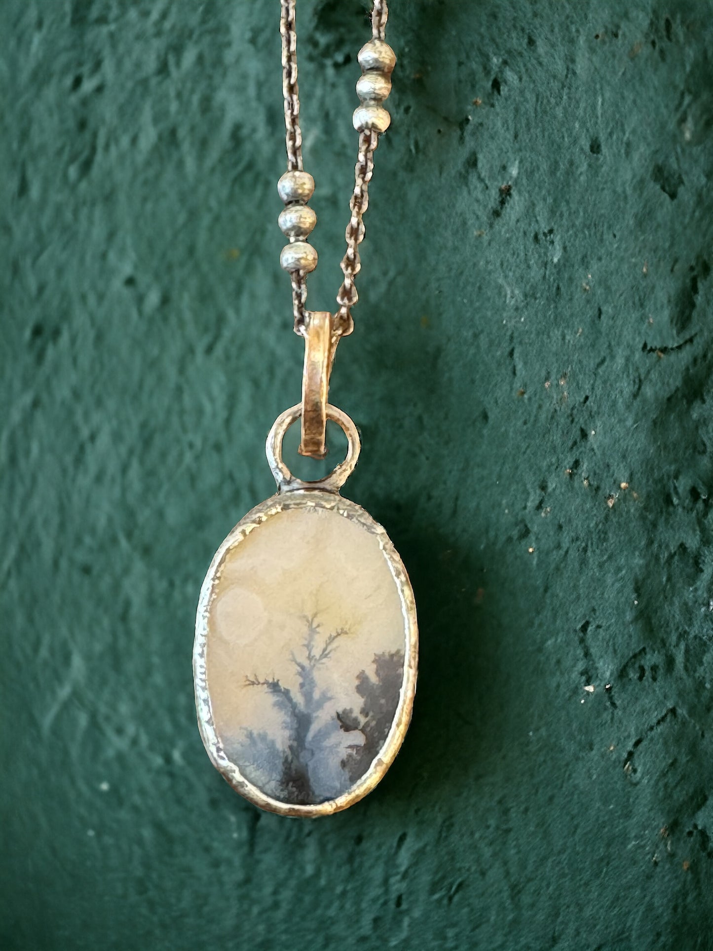 Dainty Dendritic Agate Oval Pendant with Rose-Gold Bail