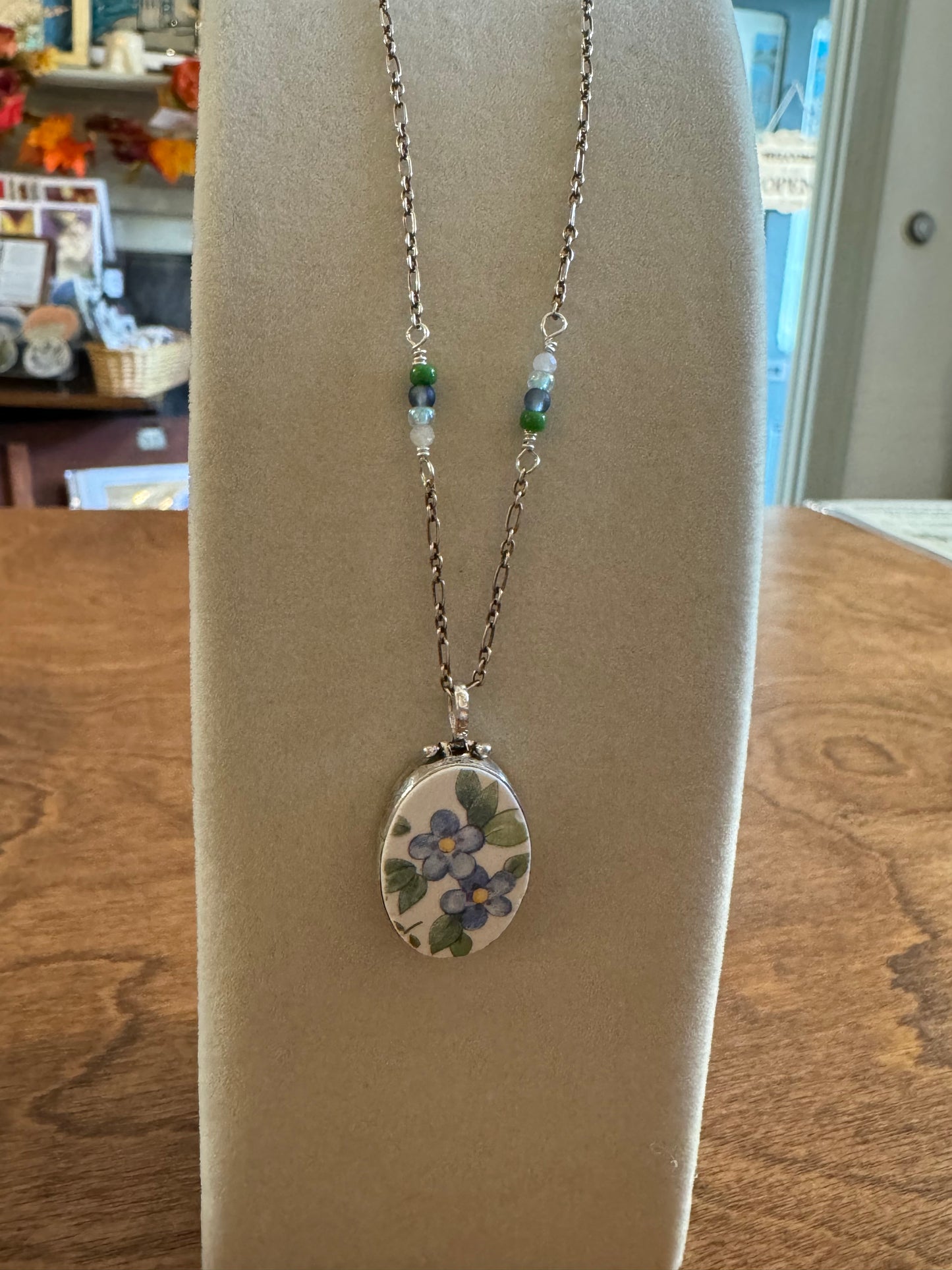 Forget Me Not Porcelain Pendant and Chain