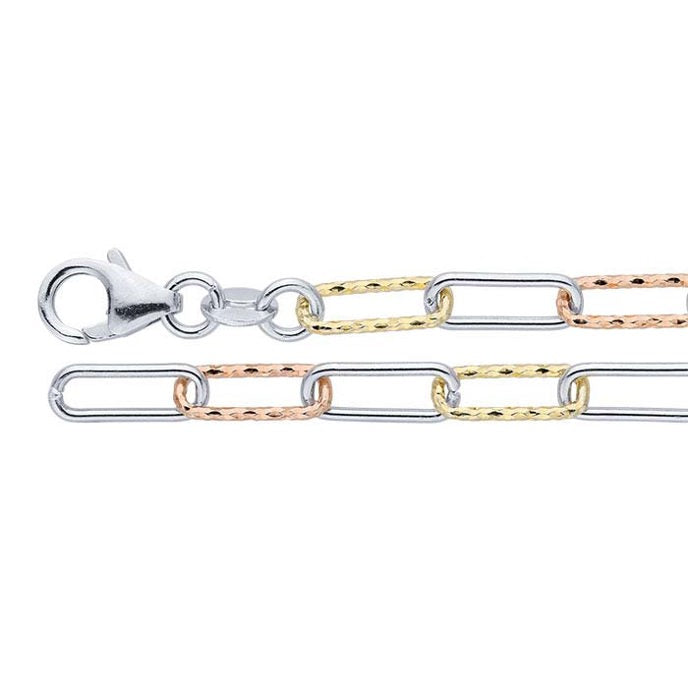 Sterling Silver and Gold Tri-Color 4.5mm Cable Chain