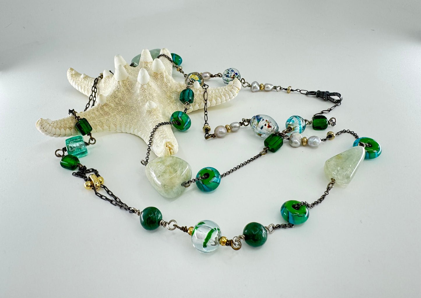 Mixed Media Long Aqua Chain