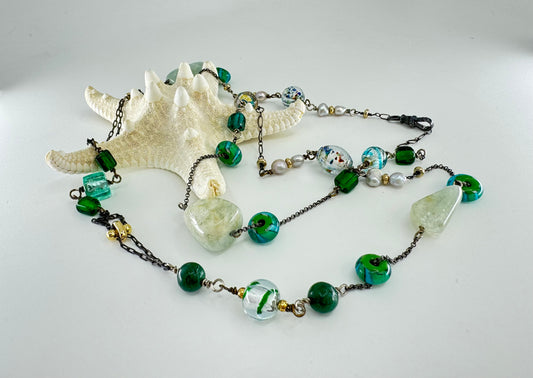 Mixed Media Long Aqua Chain
