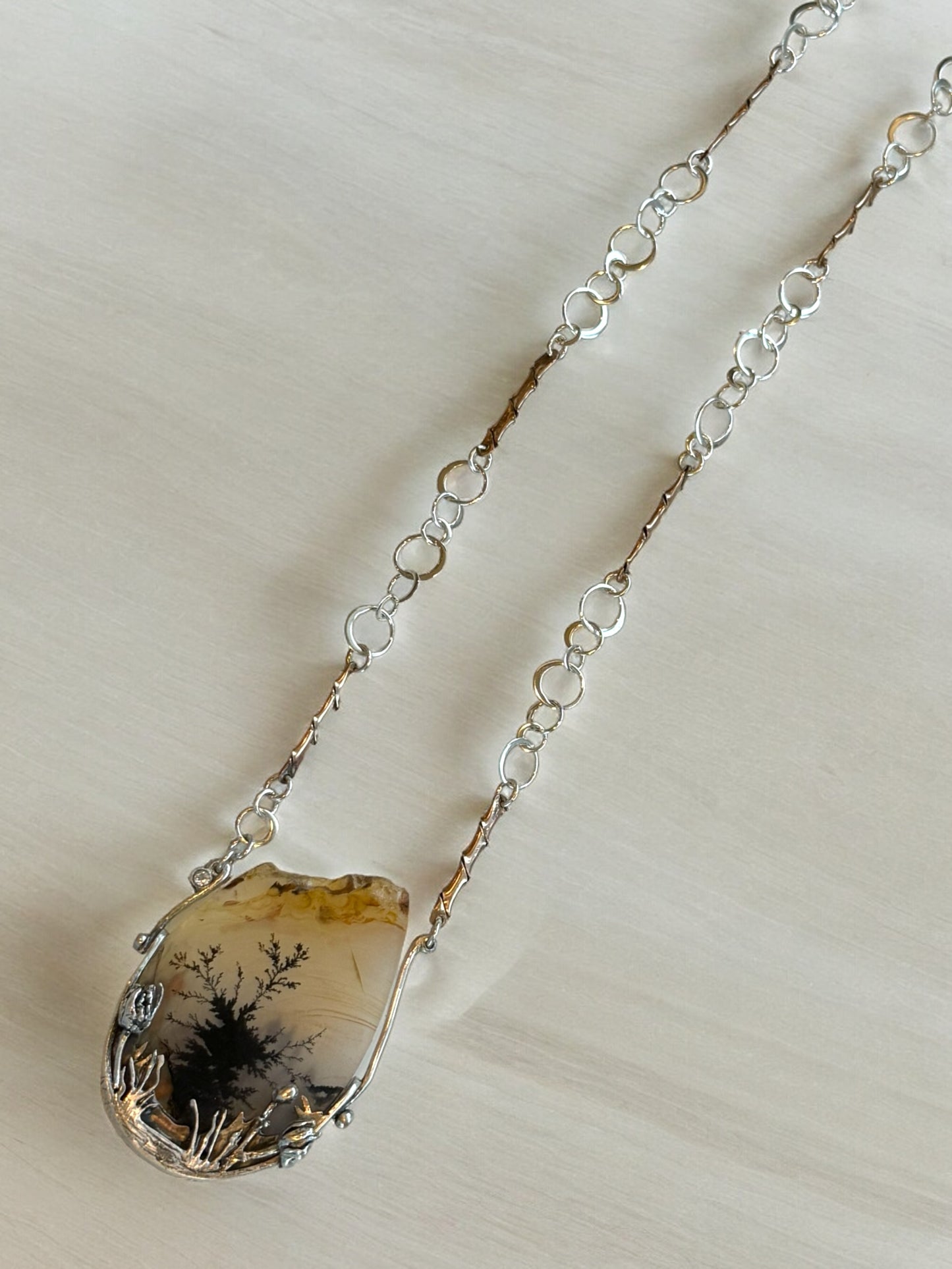 Dendritic Agate Mixed Metal Scenic Necklace