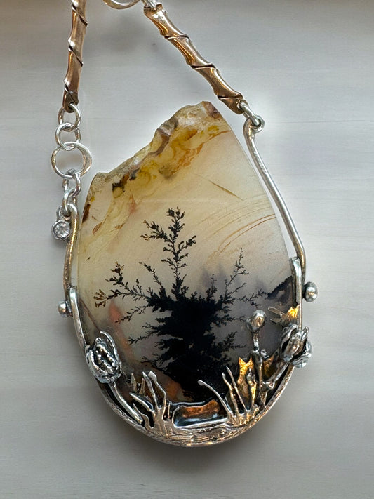 Dendritic Agate Mixed Metal Scenic Necklace