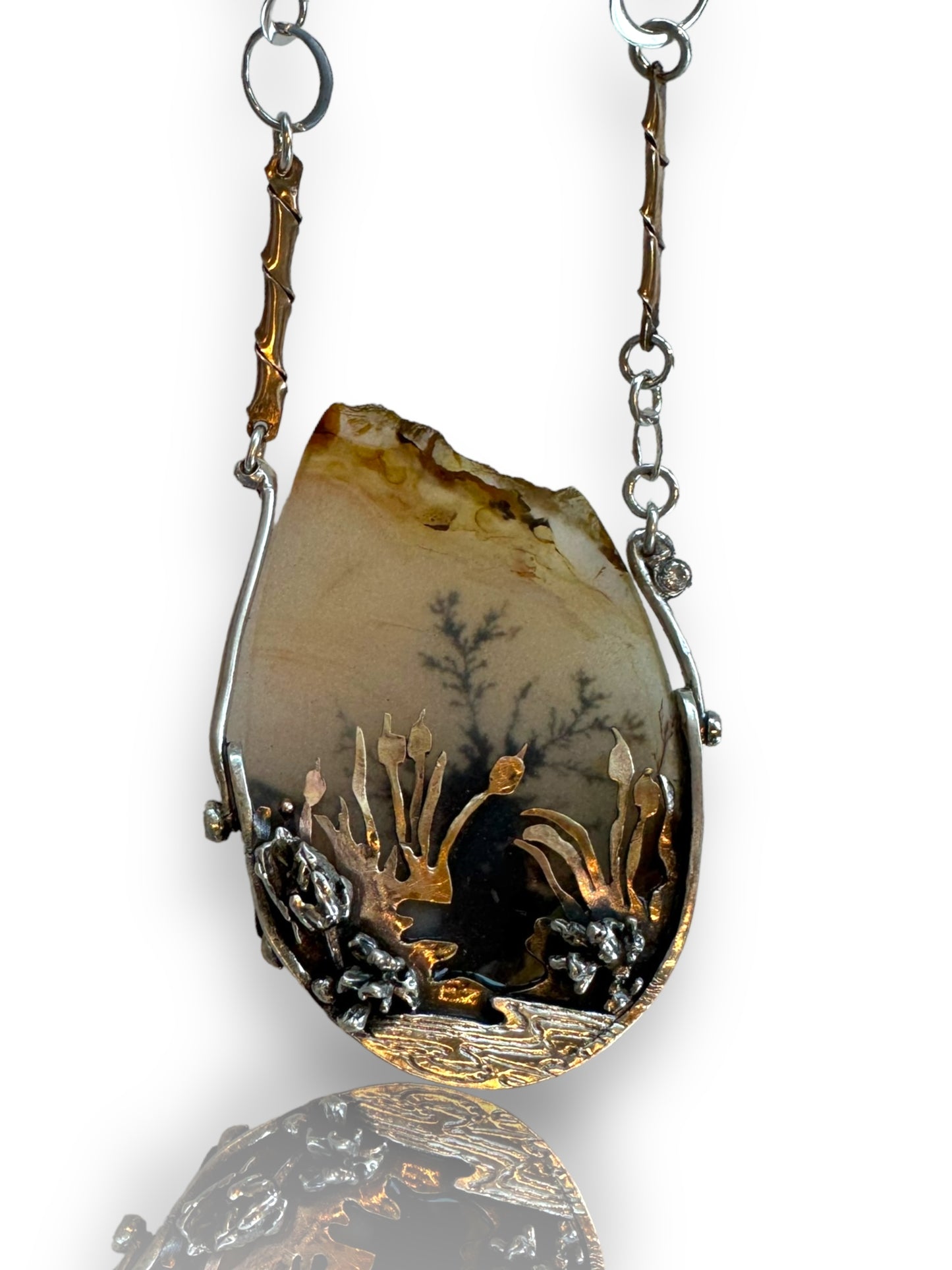 Dendritic Agate Mixed Metal Scenic Necklace