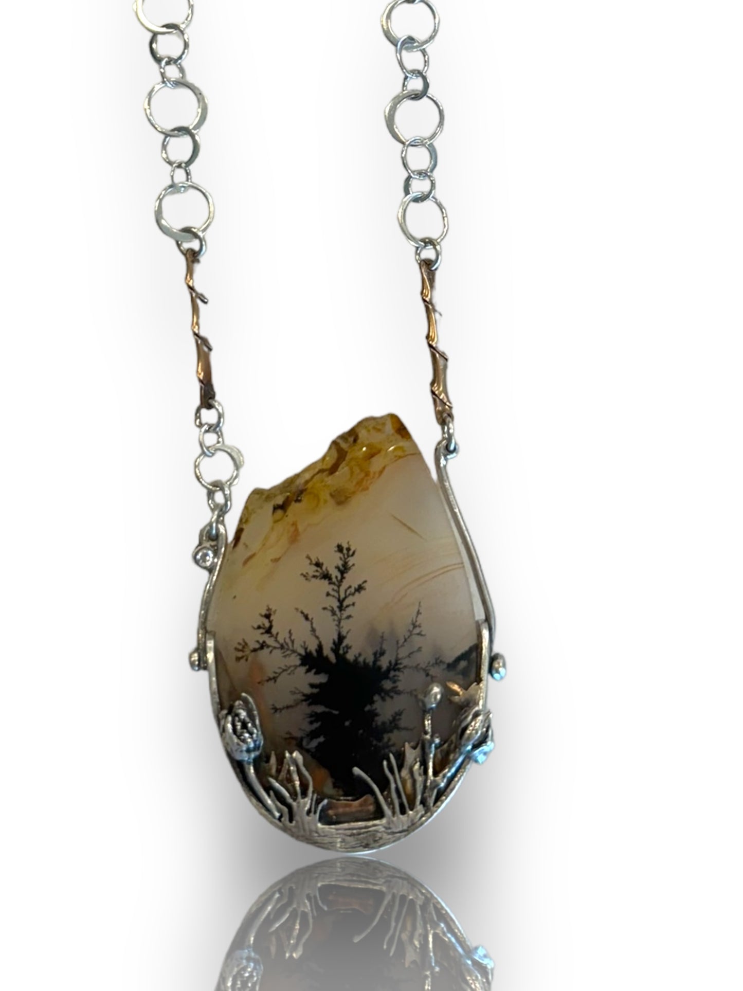 Dendritic Agate Mixed Metal Scenic Necklace