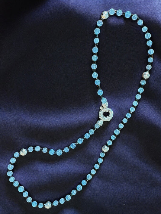 Aquamarine and black spinel hand knotted necklace 