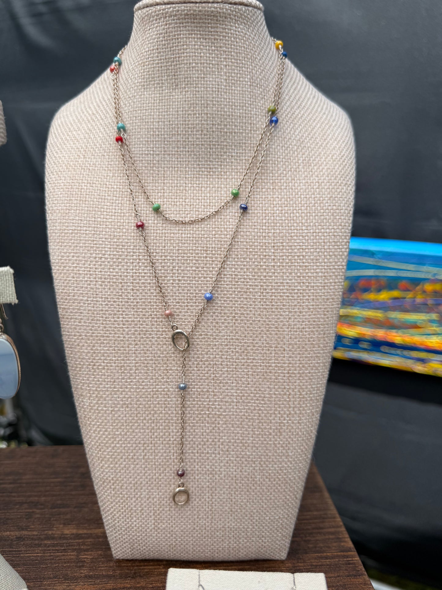 Long Rainbow-Glass-Bead Sterling Necklace