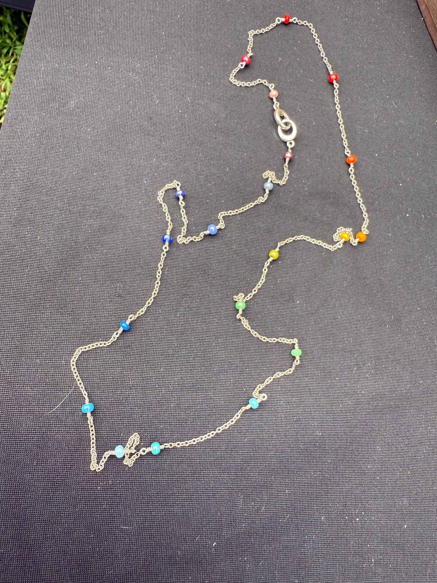 Long Rainbow-Glass-Bead Sterling Necklace