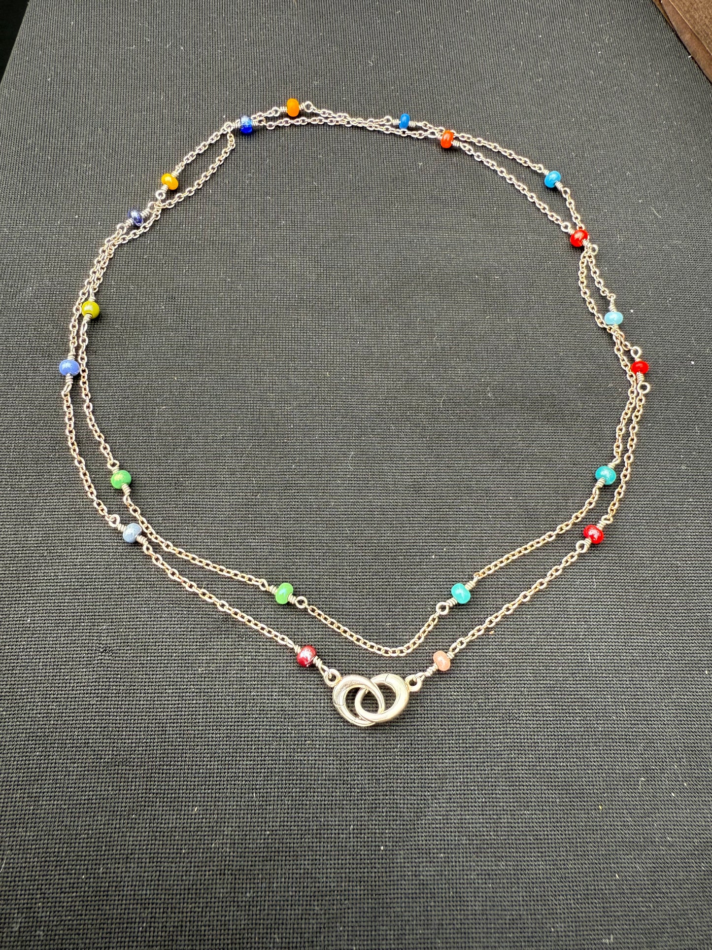 Long Rainbow-Glass-Bead Sterling Necklace