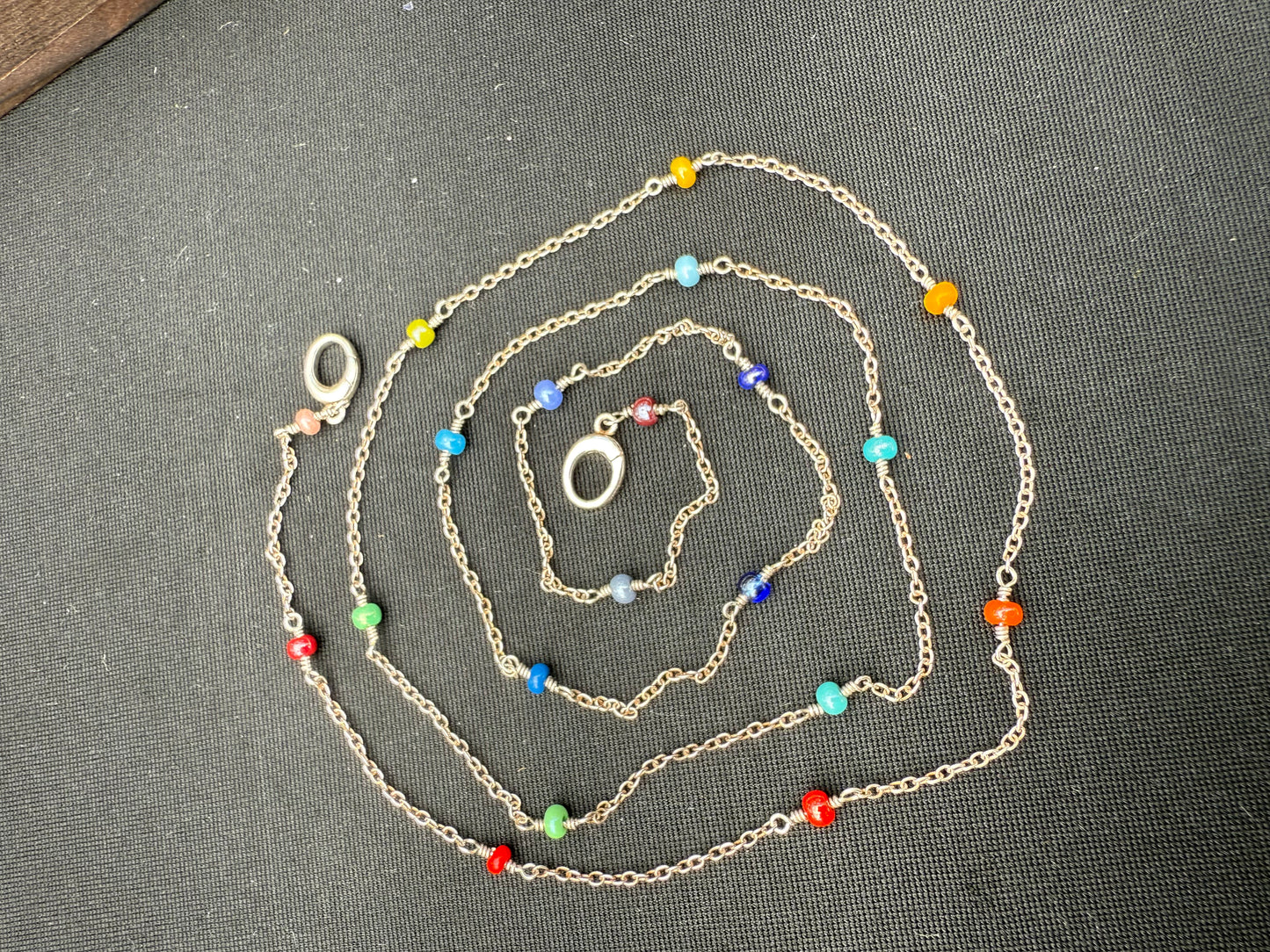 Long Rainbow-Glass-Bead Sterling Necklace
