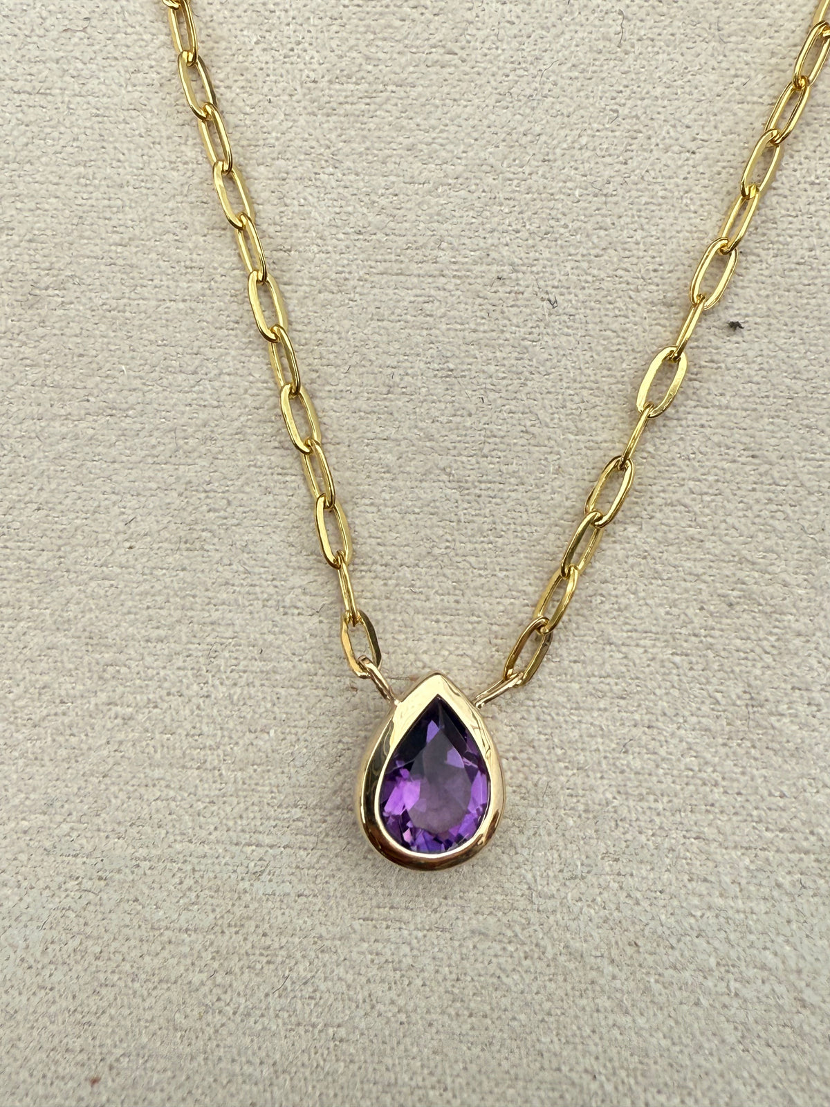 14k Amethyst Teardrop Necklace