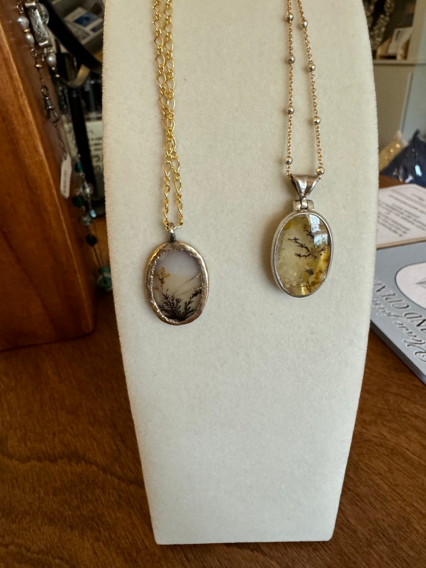 Dendritic Agate Pendant in 14k gold and sterling silver