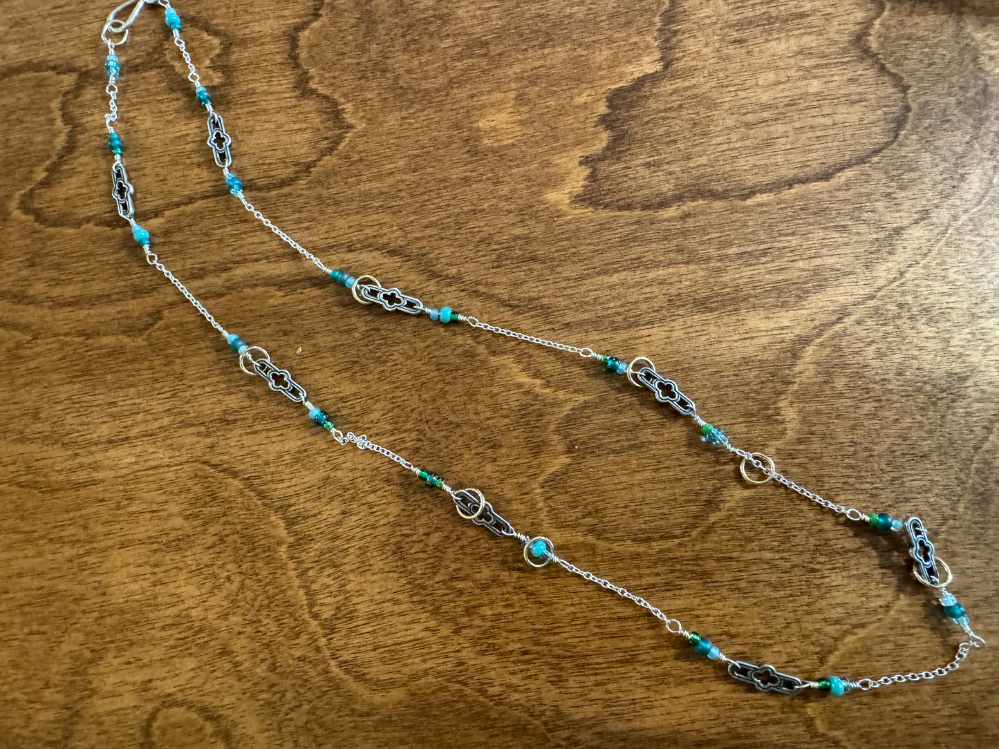 Convertible Mixed Media Turquoise Bead Station Necklace