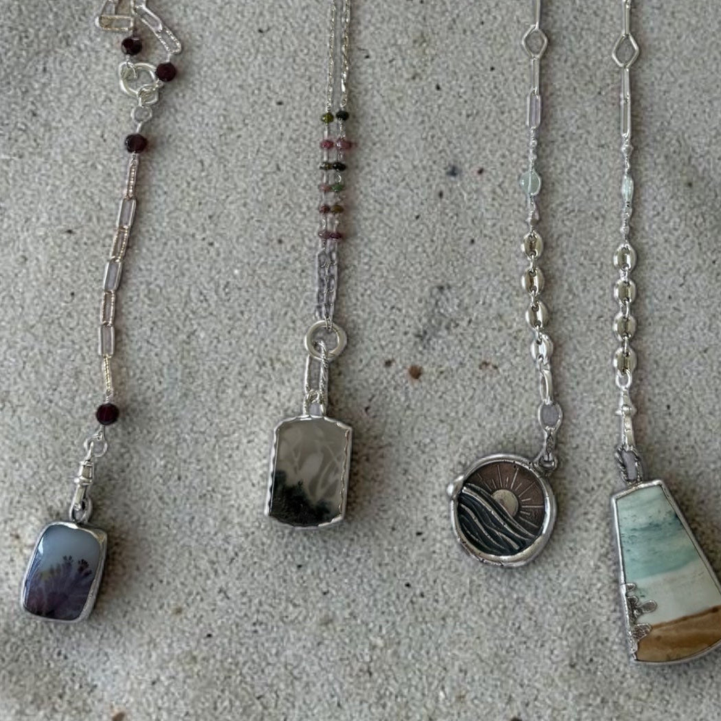 Agate Heron with Custom Tourmaline Chain