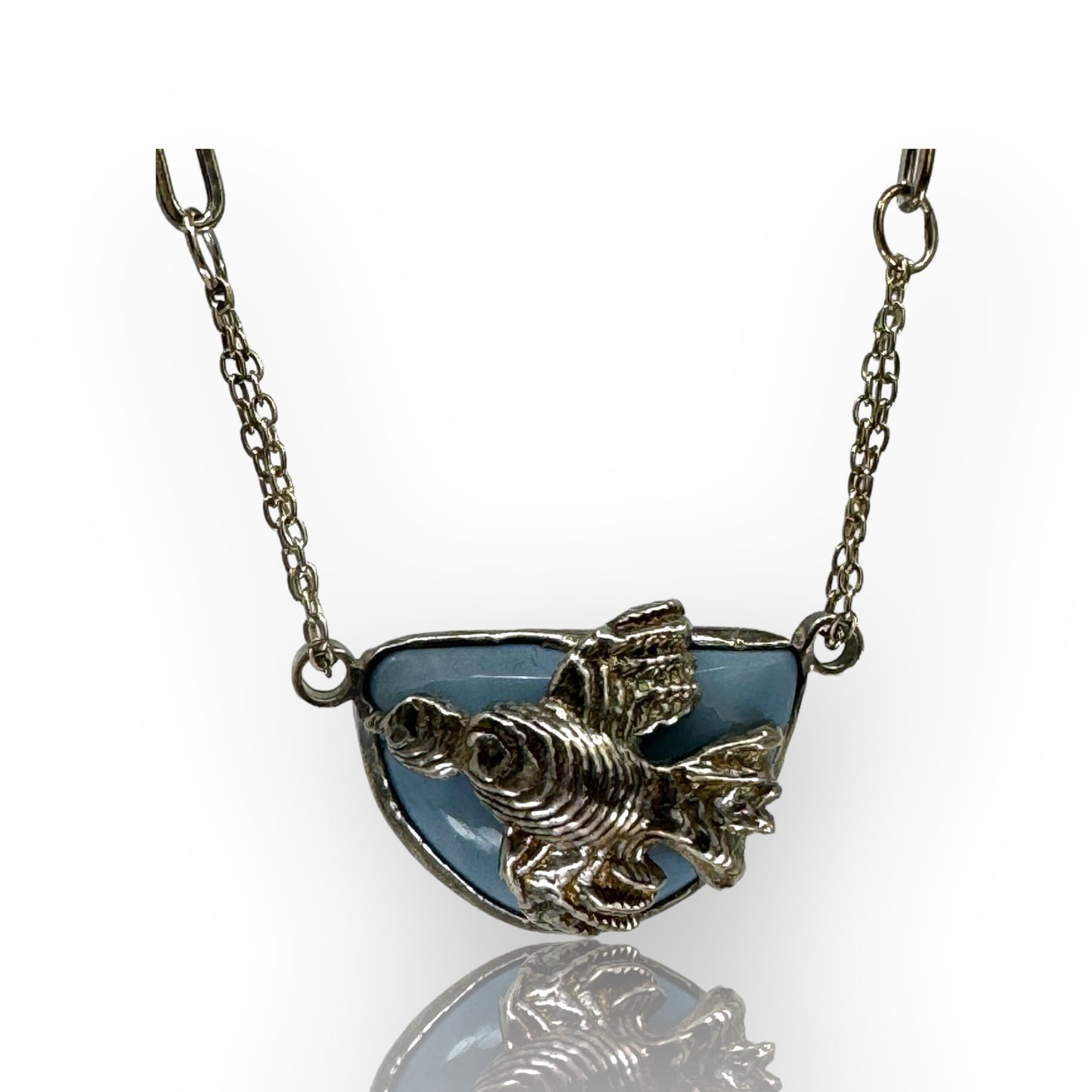 Blue Opal Cuttlebone Cast Bird Necklace
