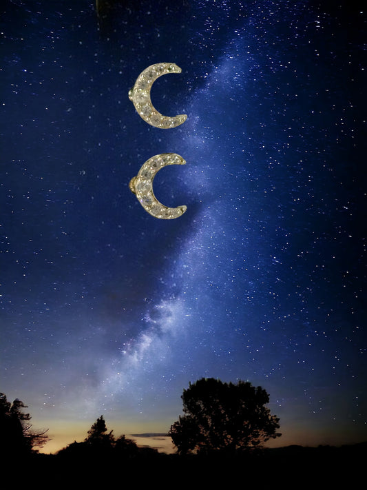 Celestial Micro-pave Moon Stud Earrings