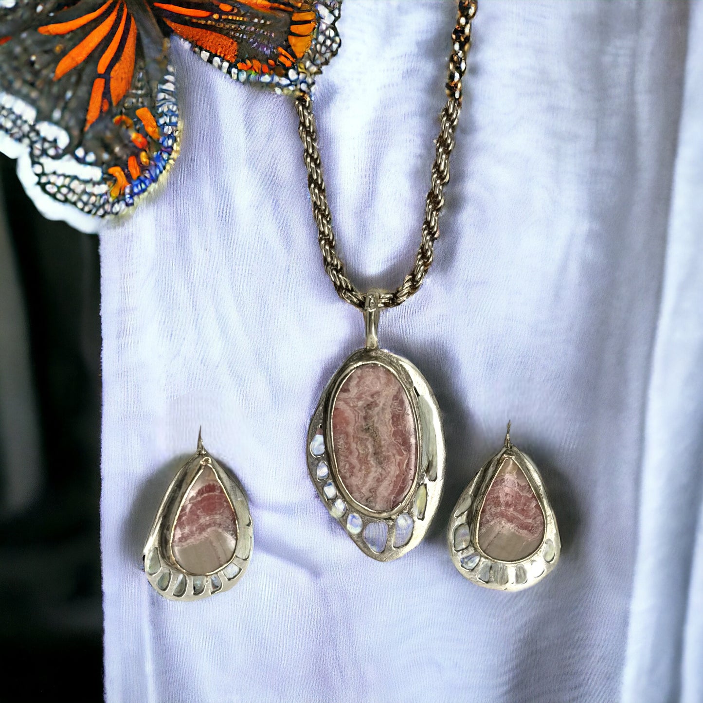 Rhodochrosite Butterfly Wing Set