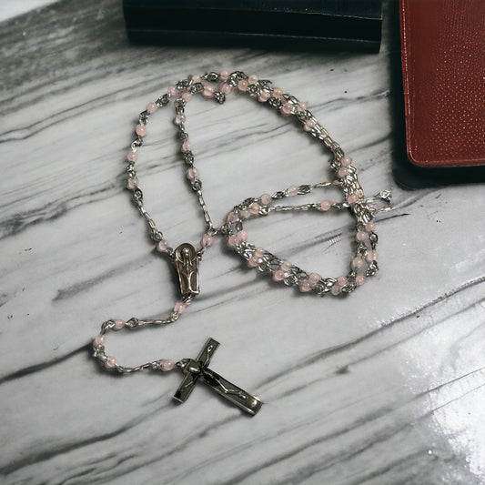 Rose Quarts and Sterling Silver Rosary
