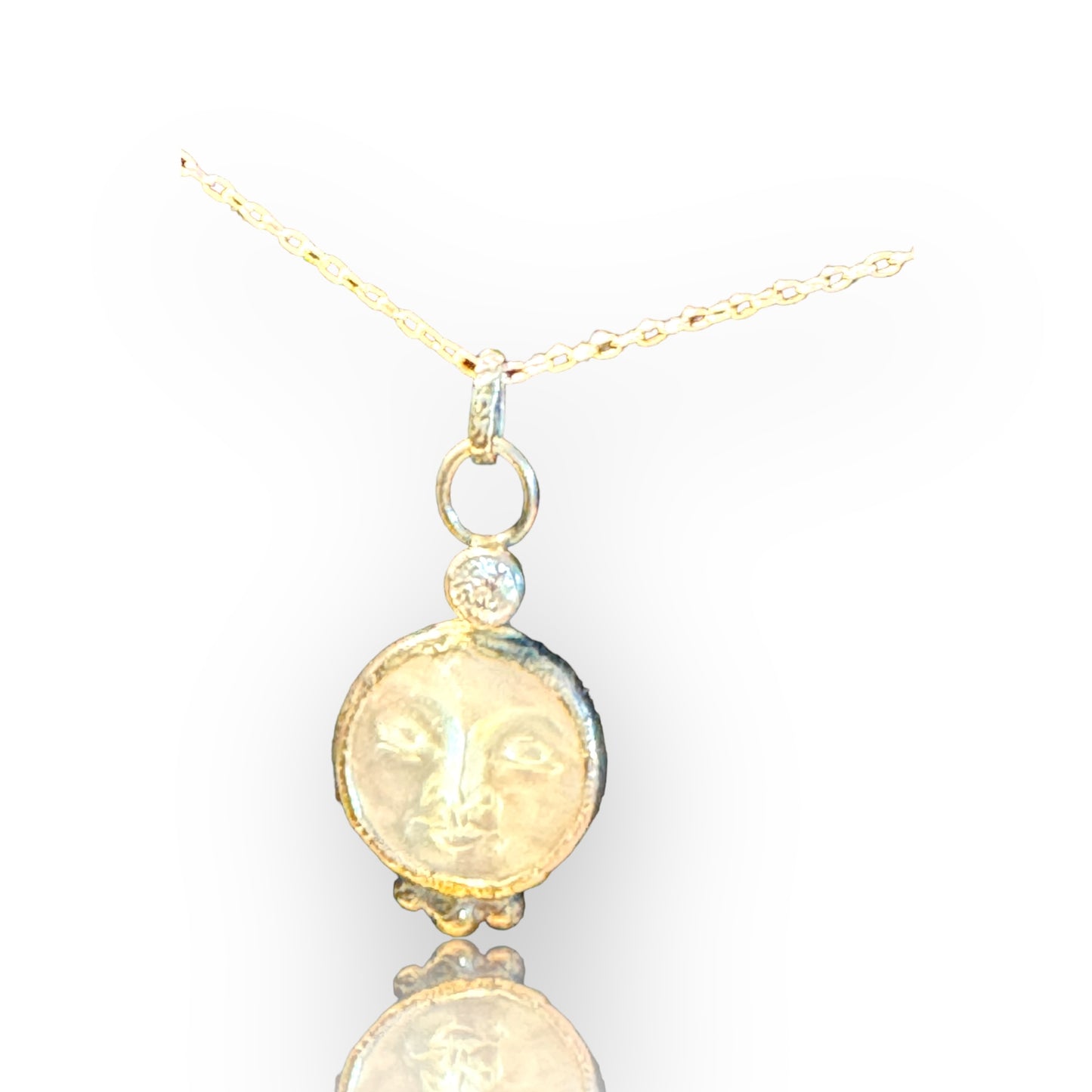 Celestial Mother of Pearl Moon Face Pendant