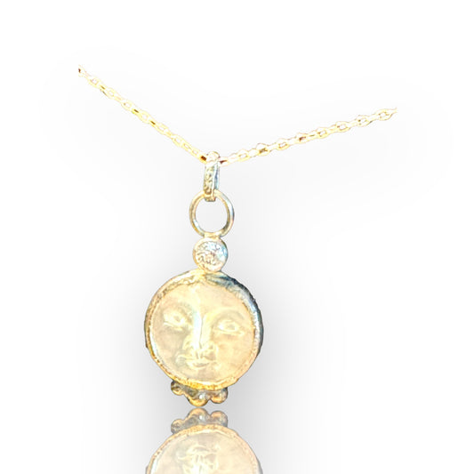 Celestial Mother of Pearl Moon Face Pendant