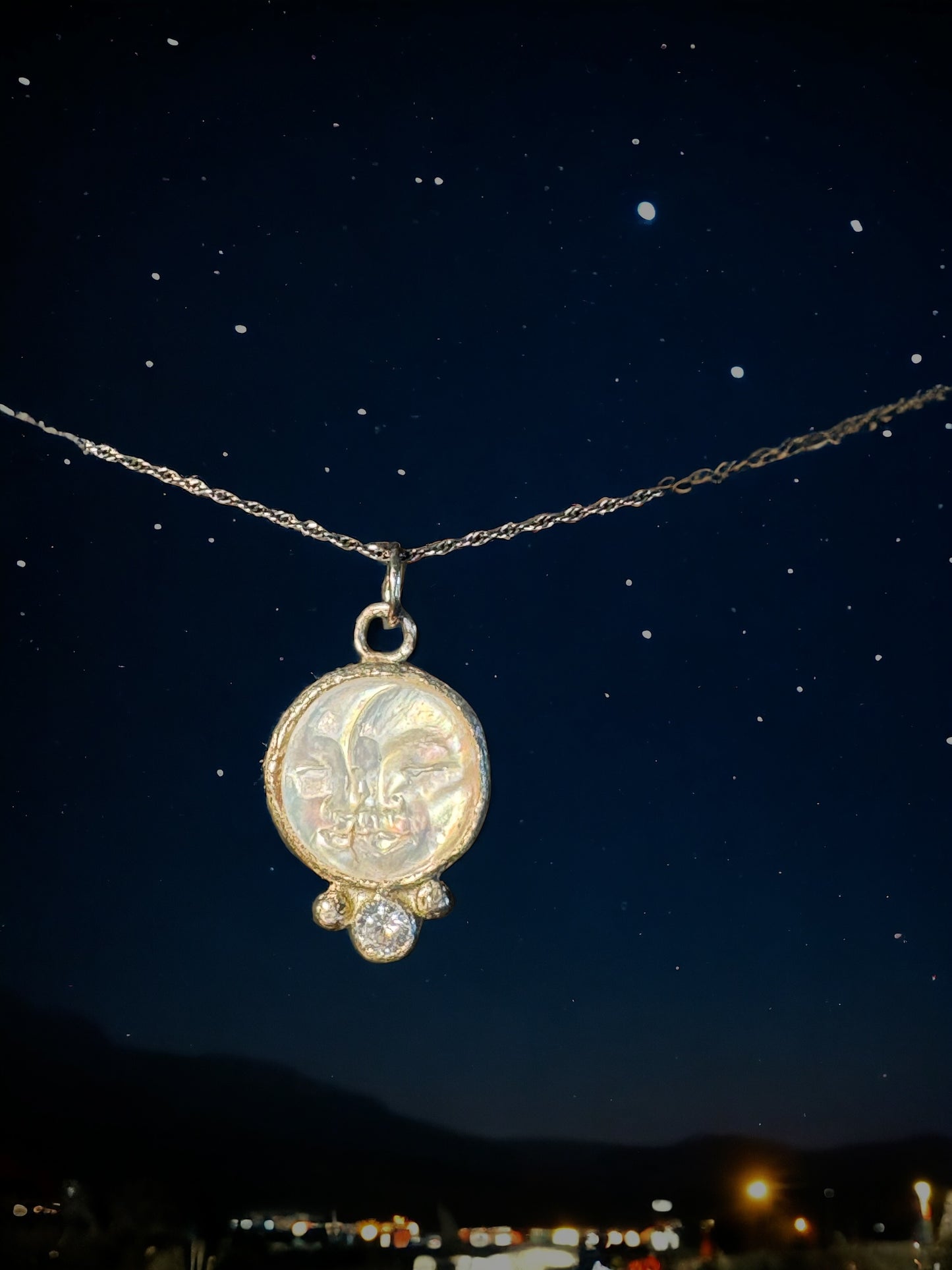 Celestial Mother of Pearl Moon Double-Face Pendant