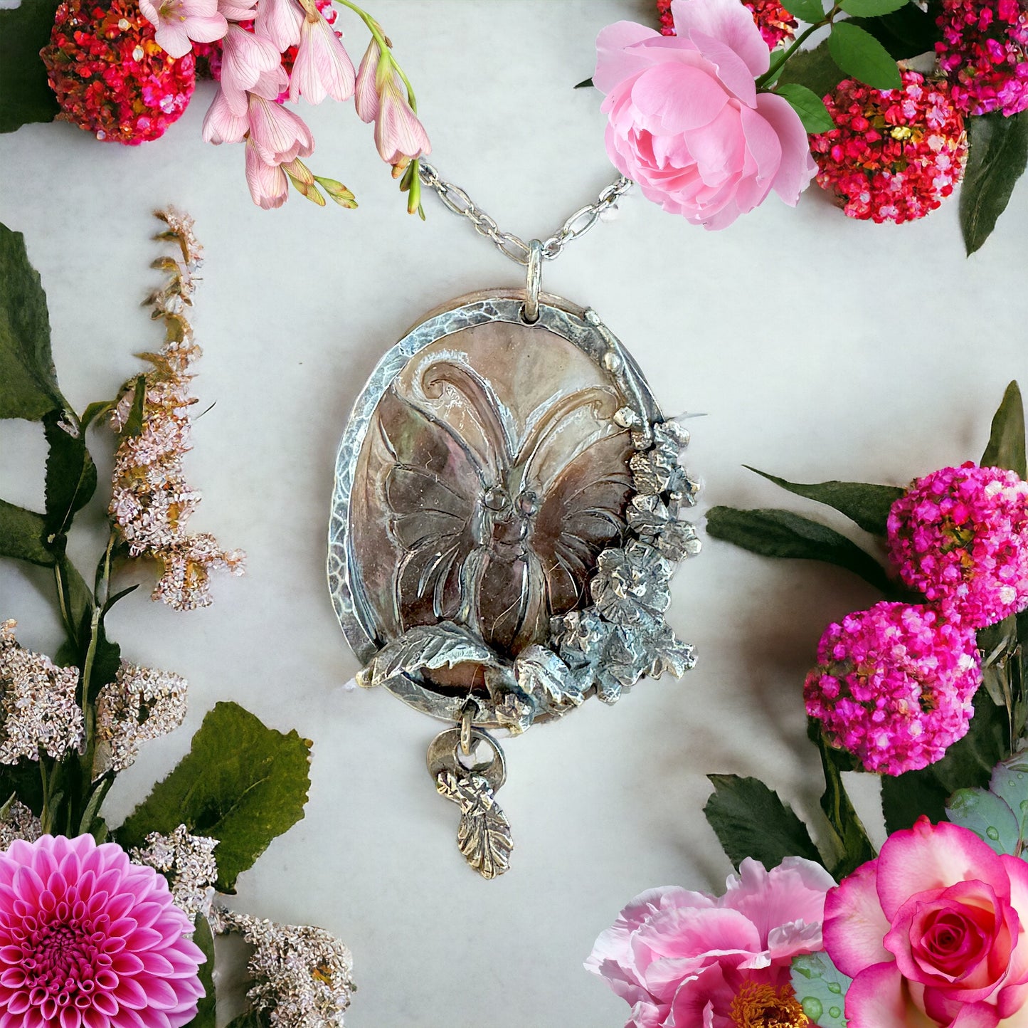 Mother of Pearl Carved Butterfly Pendant