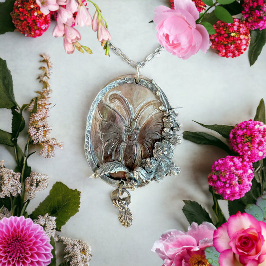 Mother of Pearl Carved Butterfly Pendant