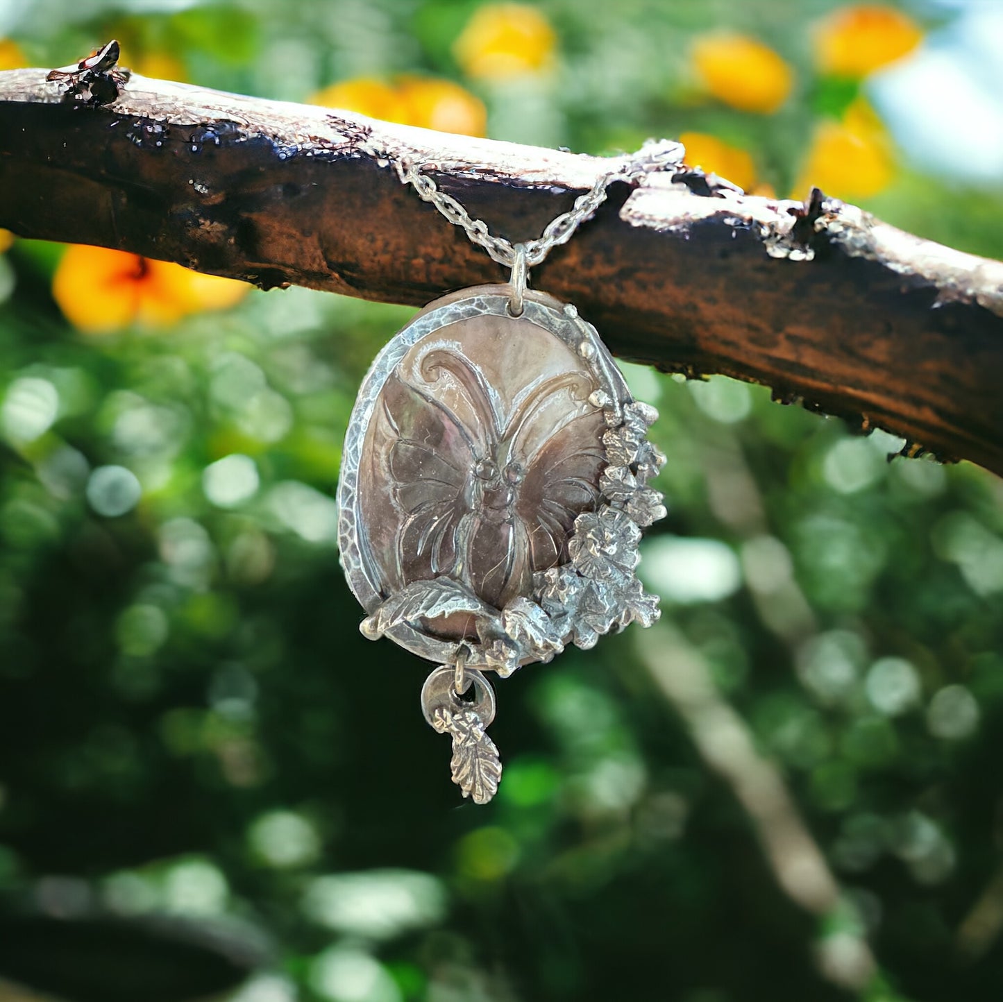 Mother of Pearl Carved Butterfly Pendant