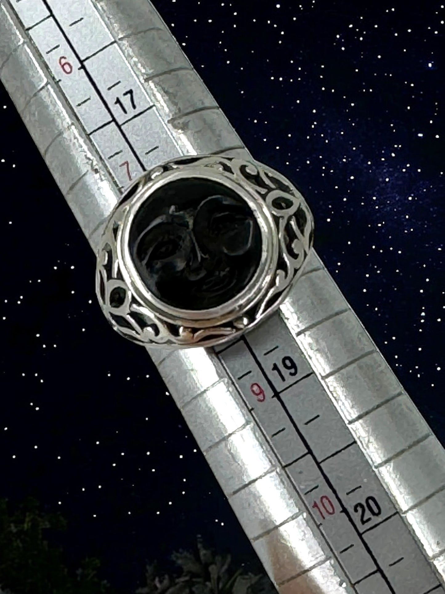 Celestial Horn Moon Face Ring