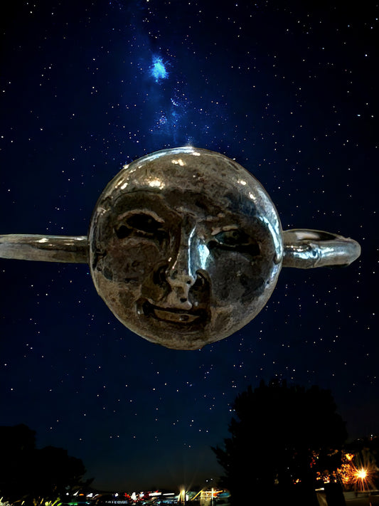 Celestial Silver Moon Face Ring