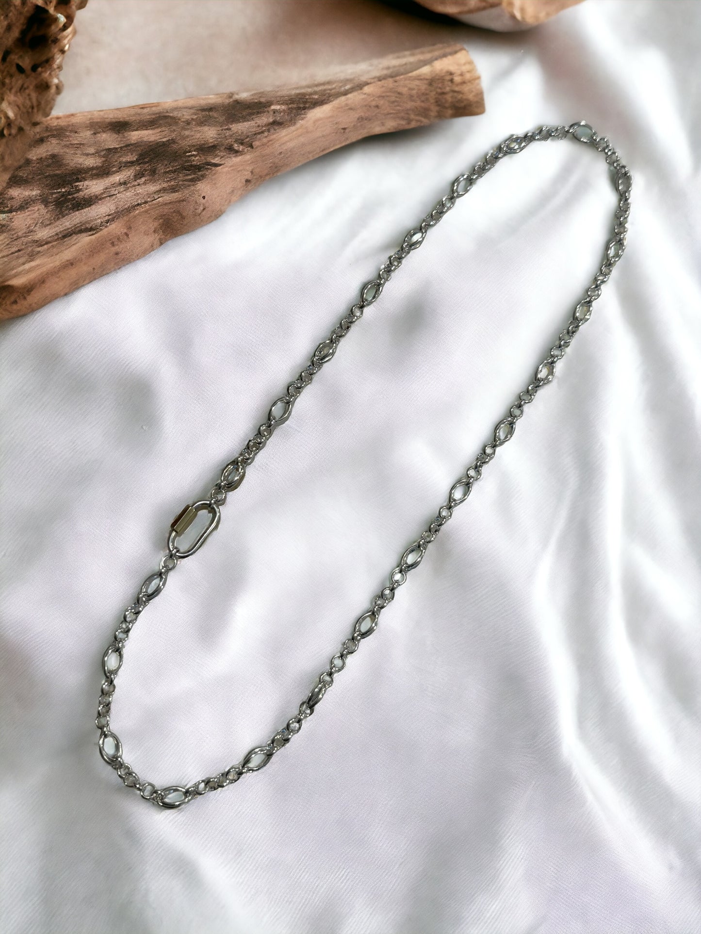 Sterling Silver Chunky Chain Necklace With Gold and Silver Carabiner Clasp