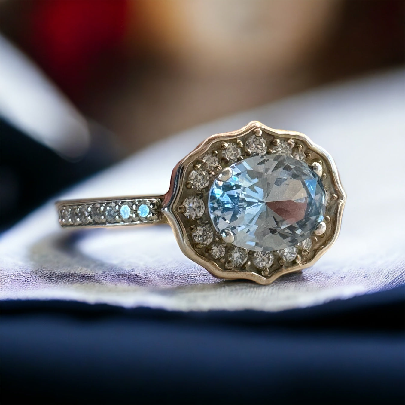 Aquamarine and Diamond Ring in Sterling Silver