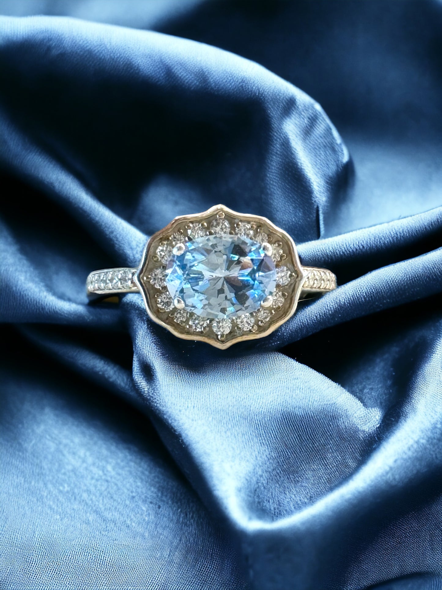 Aquamarine and Diamond Ring in Sterling Silver