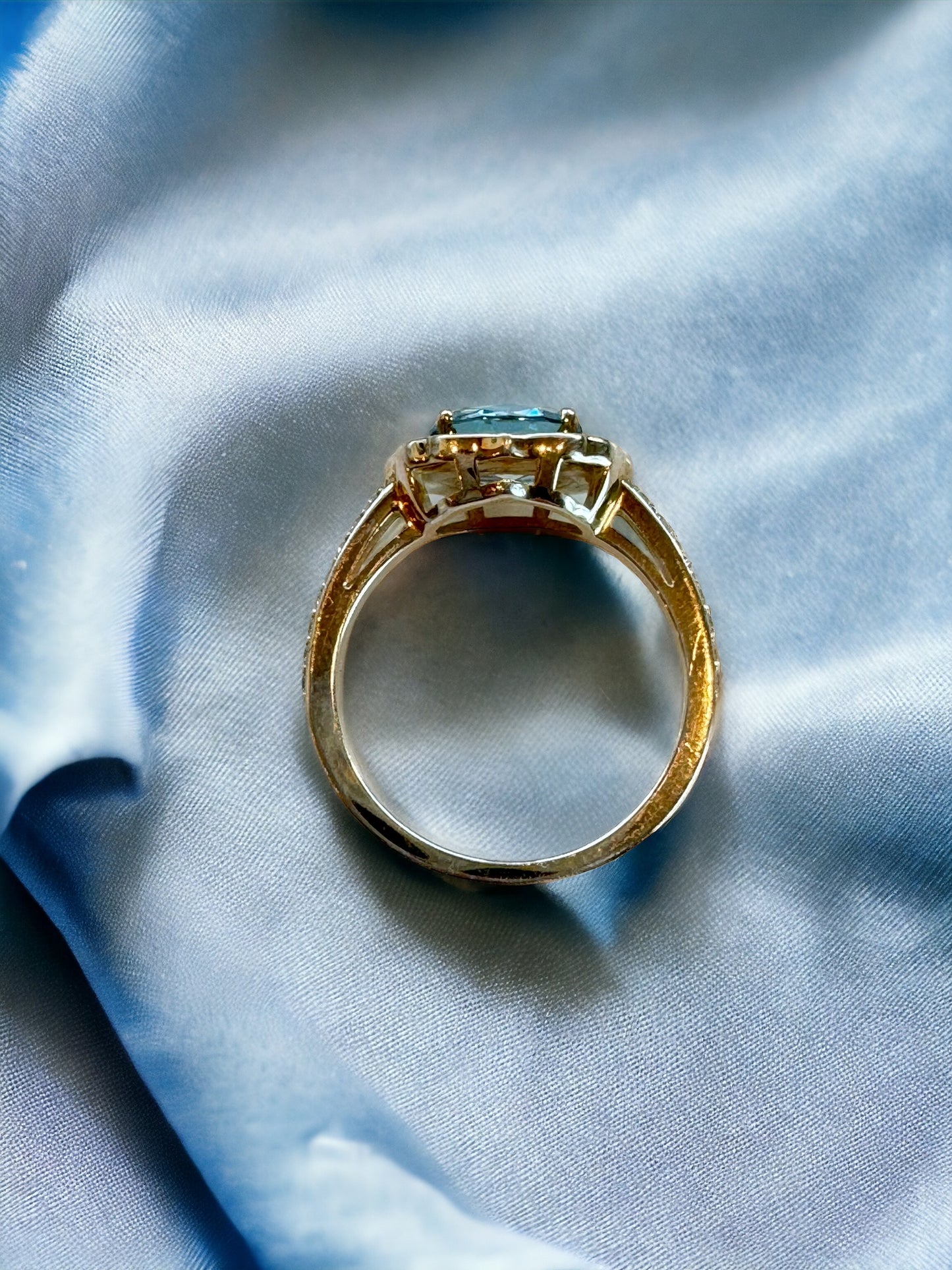 Aquamarine and Diamond Ring in Sterling Silver