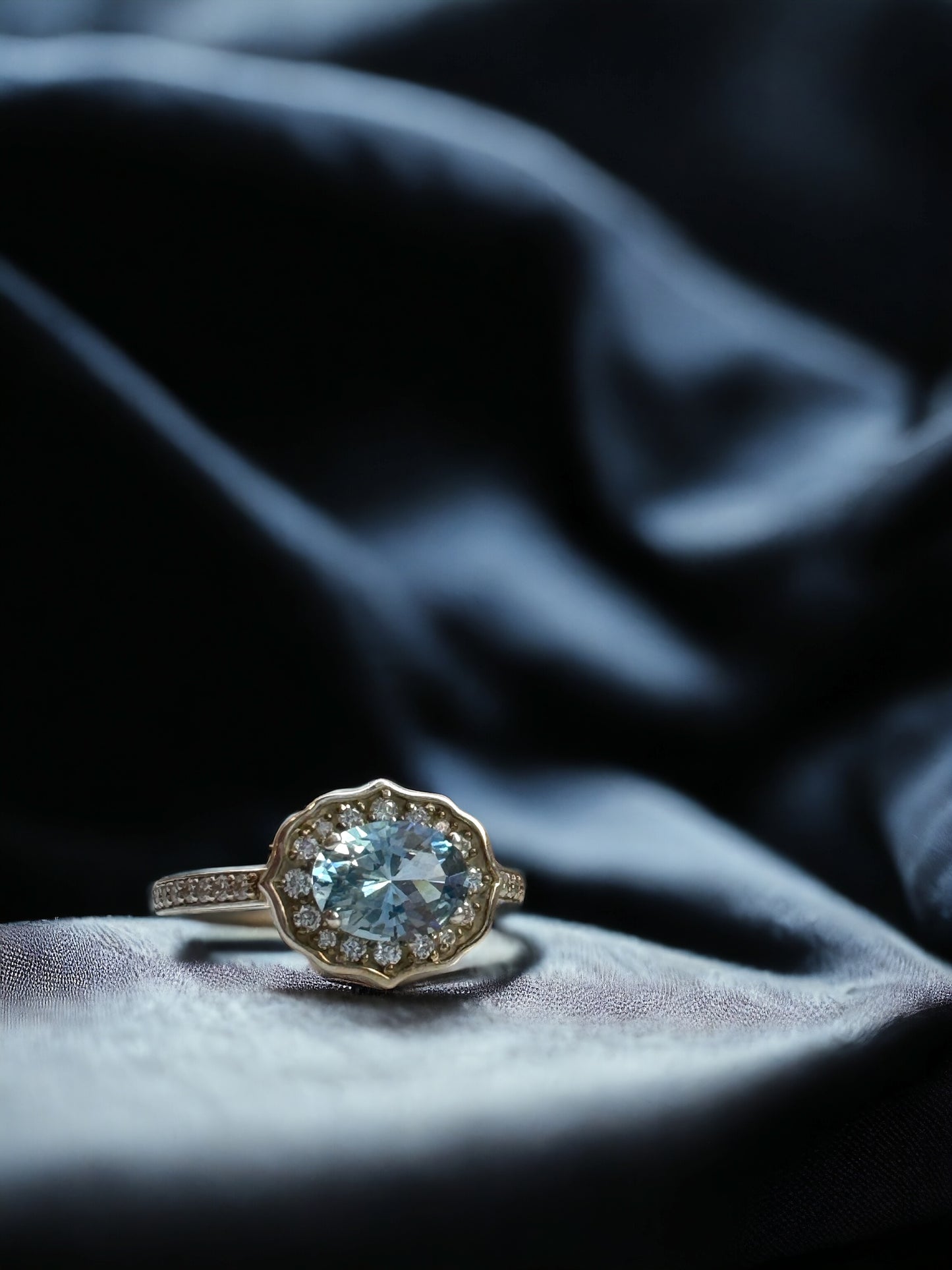 Aquamarine and Diamond Ring in Sterling Silver