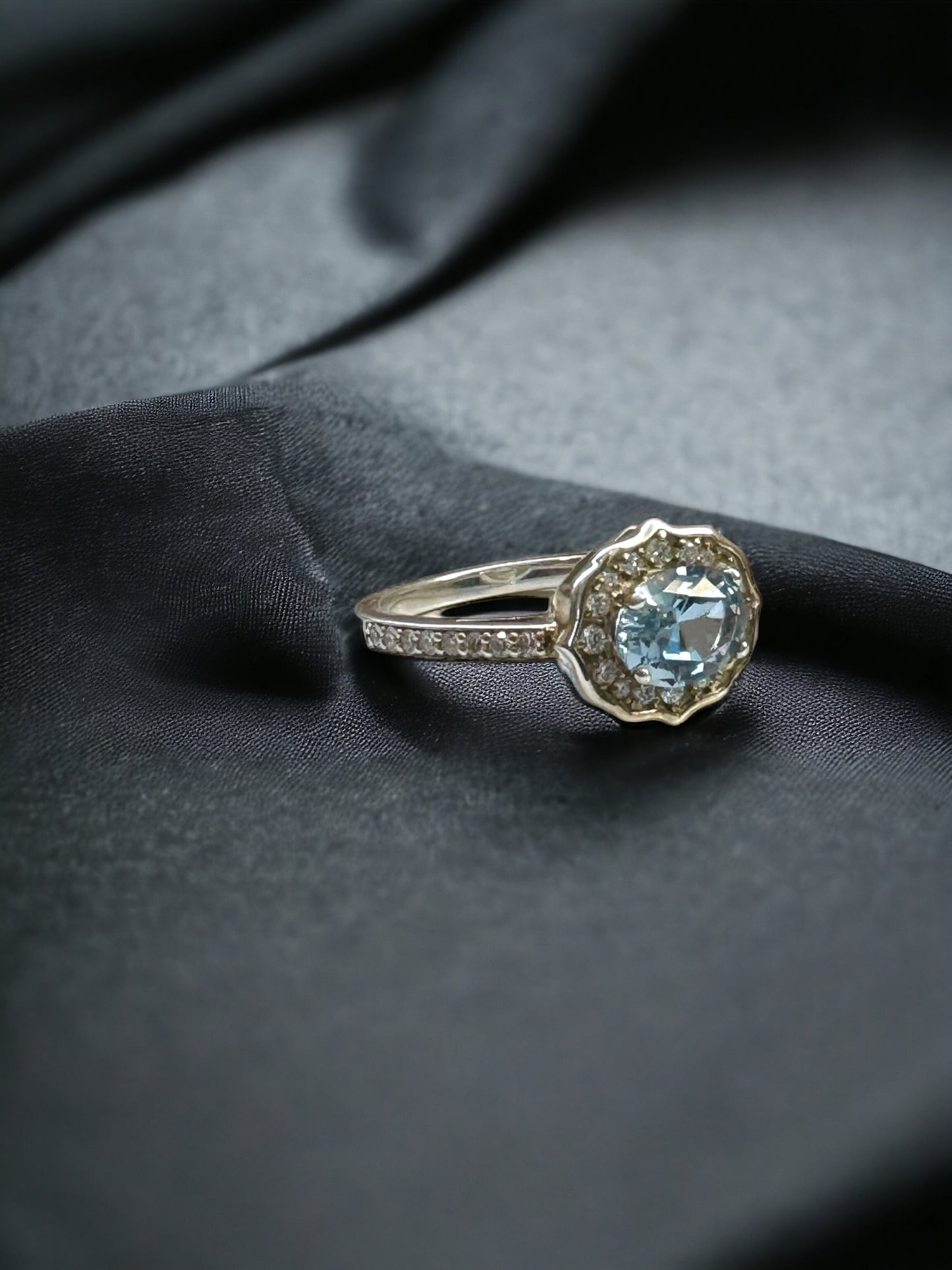 Aquamarine and Diamond Ring in Sterling Silver