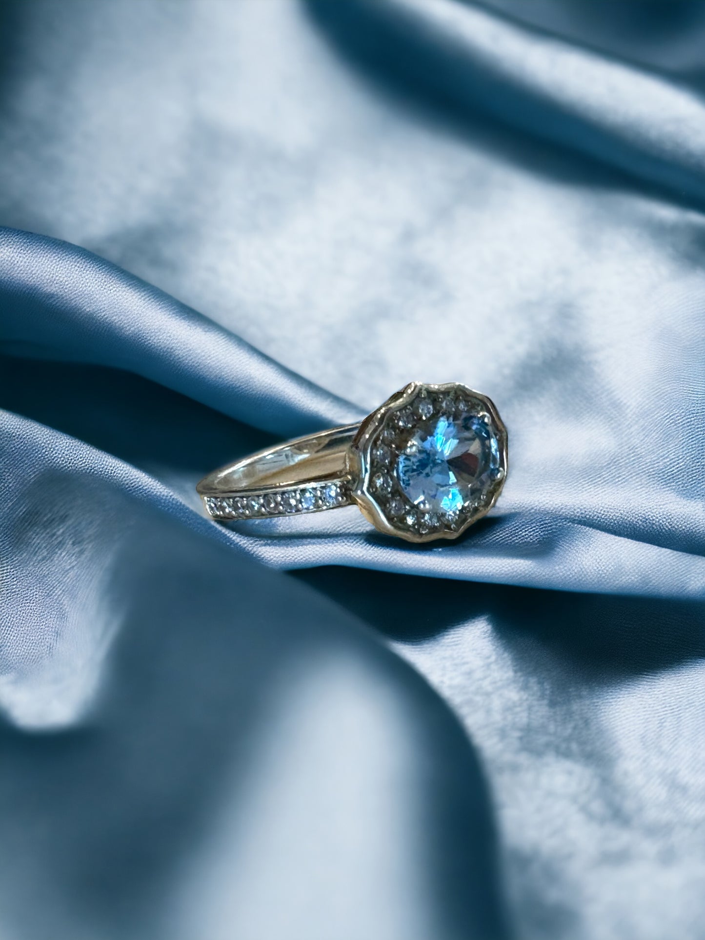 Aquamarine and Diamond Ring in Sterling Silver