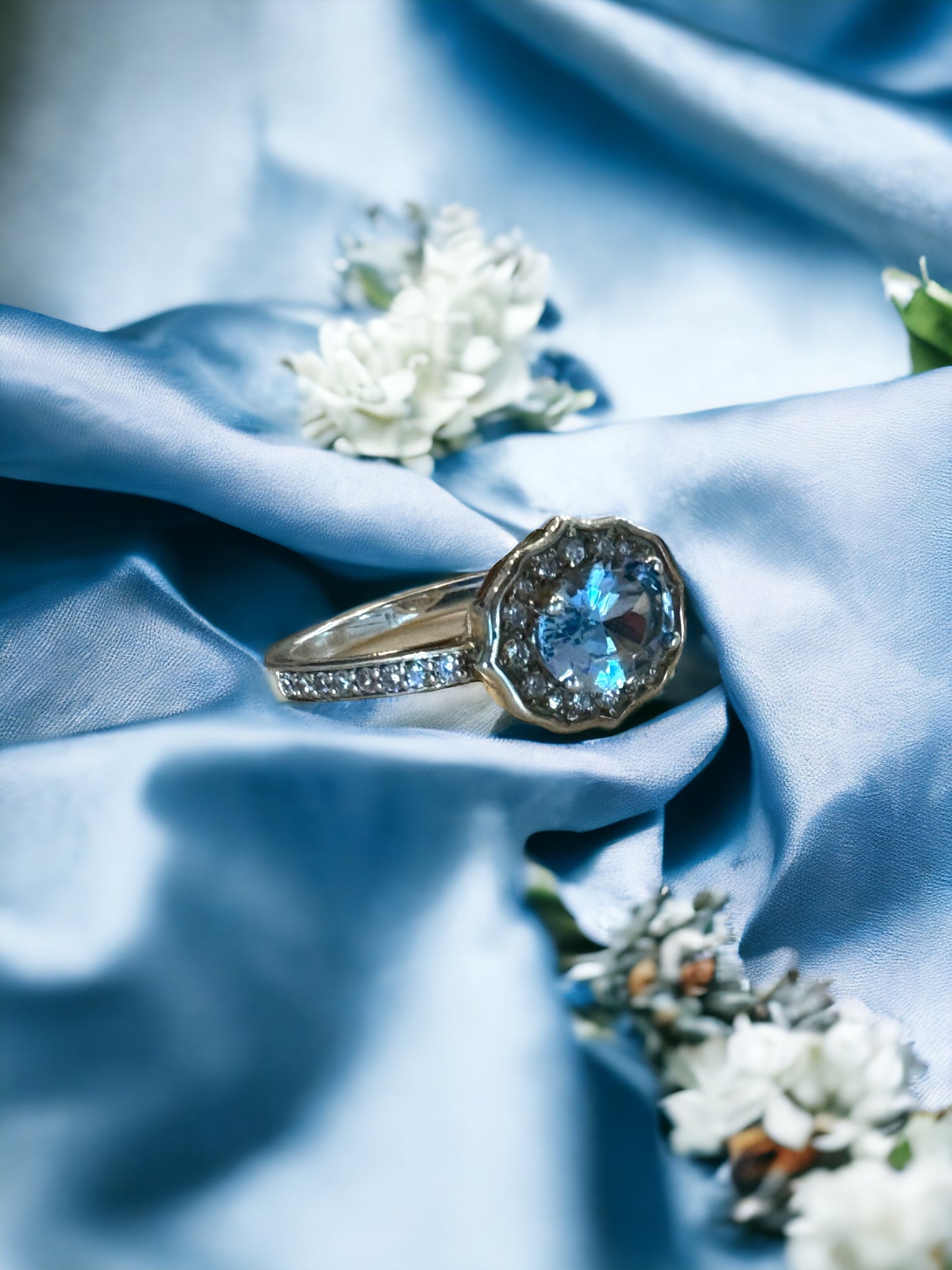 Aquamarine and Diamond Ring in Sterling Silver