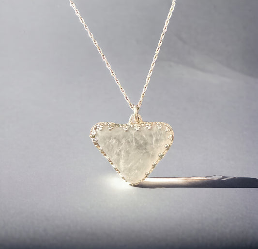 Ocean-Tumbled Quartz Heart Charm/ Pendant