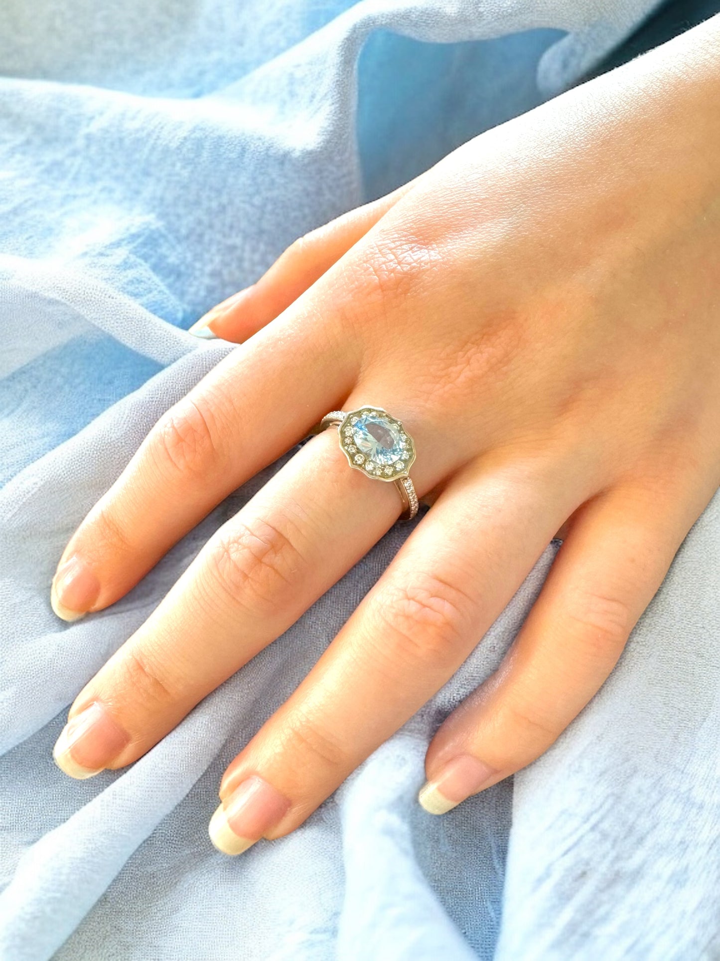 Aquamarine and Diamond Ring in Sterling Silver