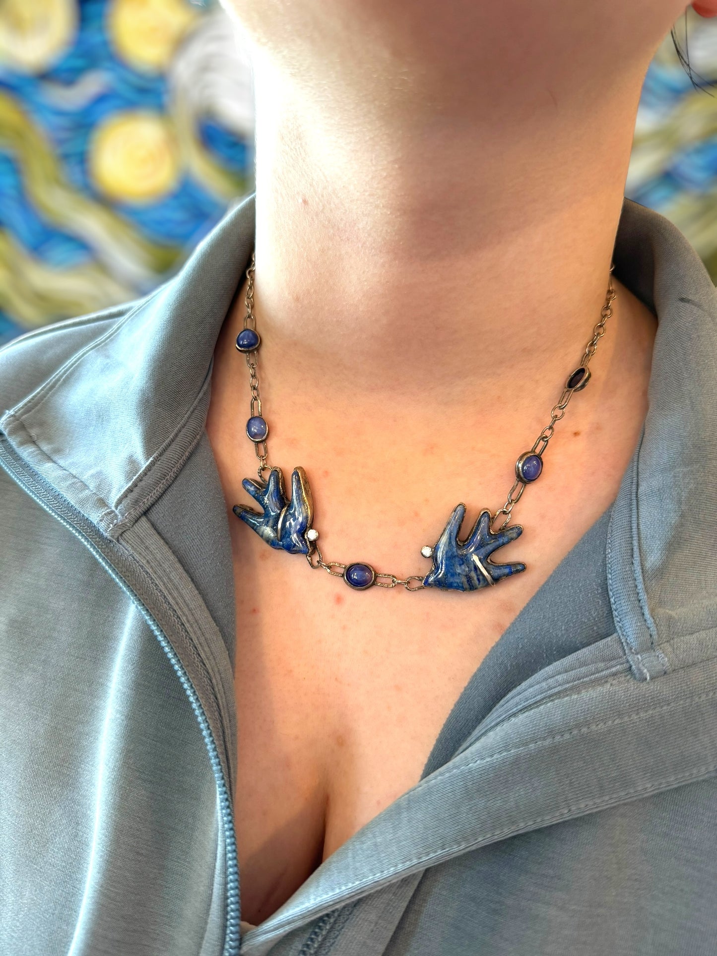 Lapis and Sapphire Bird Necklace