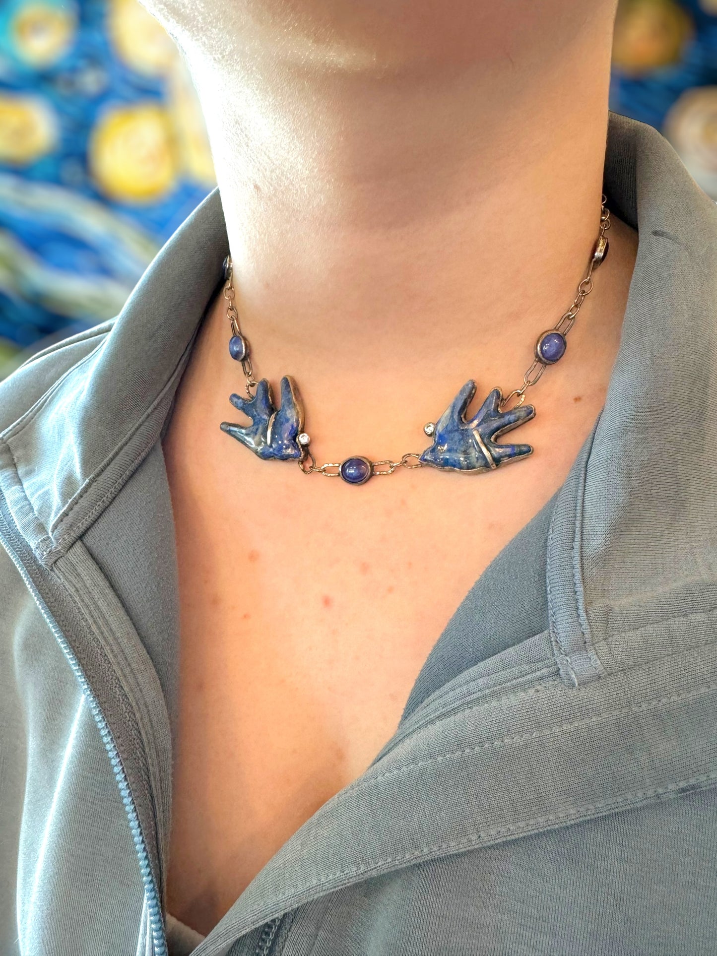 Lapis and Sapphire Bird Necklace